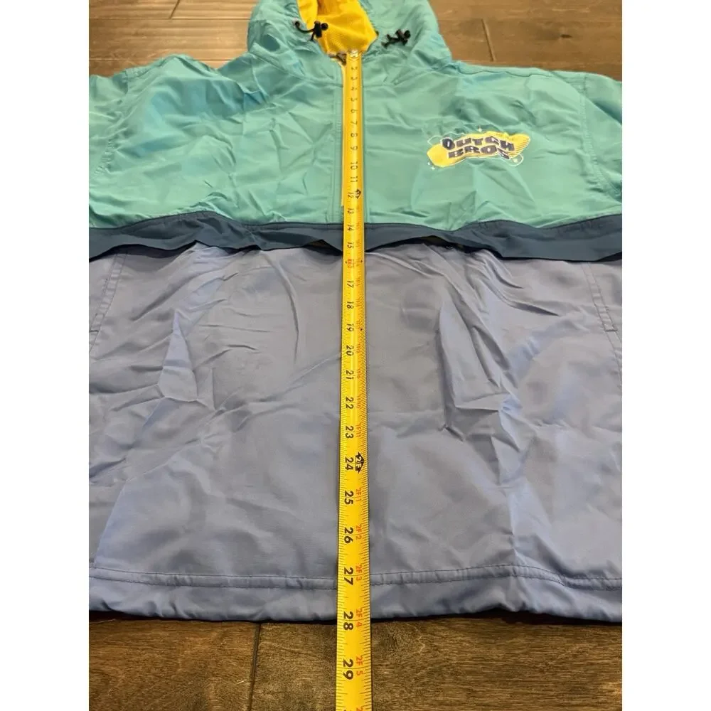 Dutch Bros Mens Blue Teal Yellow Hooded Windbreaker Retro Jacket Size M Medium